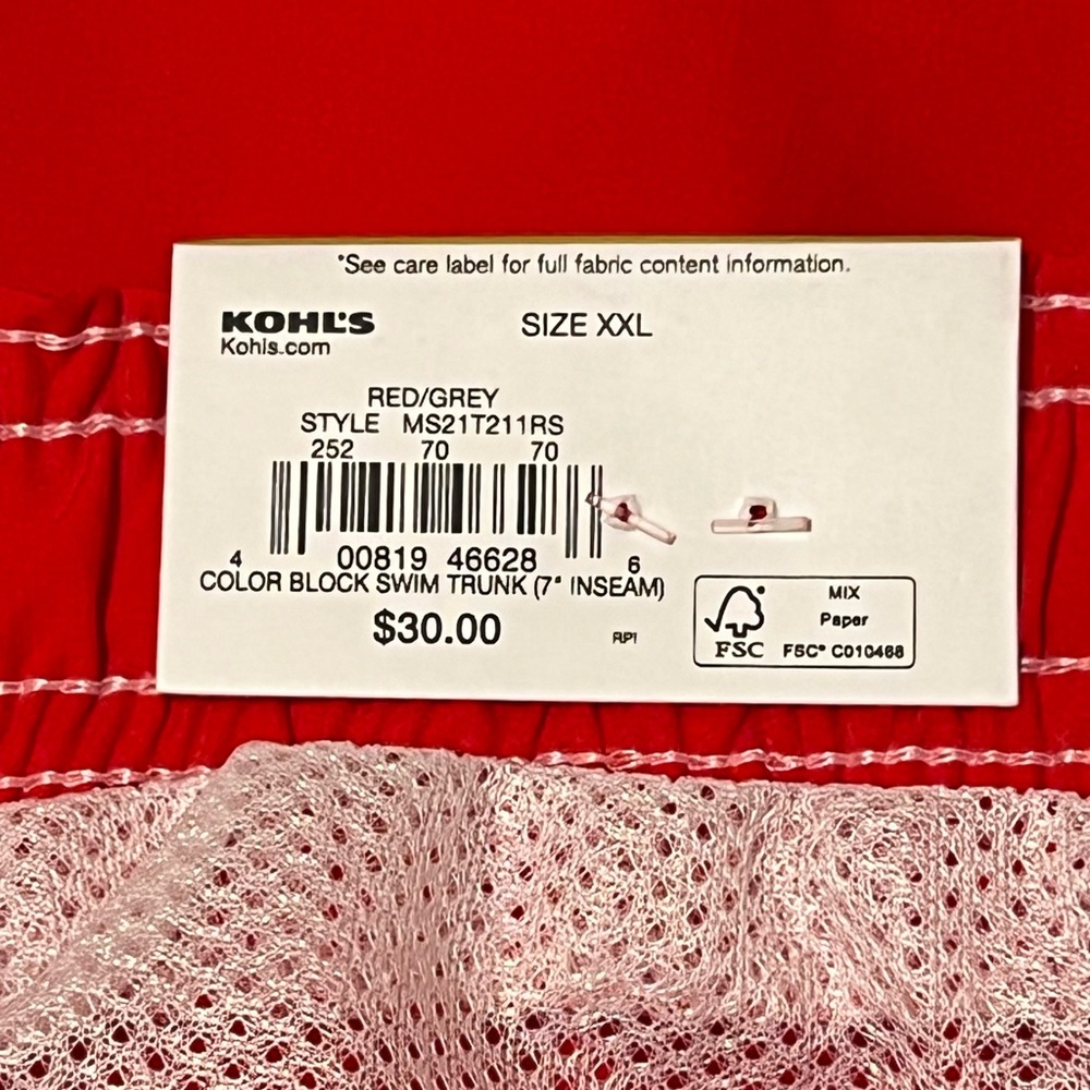 NWT Sonoma Mens Size XXL Color Block Swim Trunks Shorts 7” Red And Grey - Picture 3 of 5